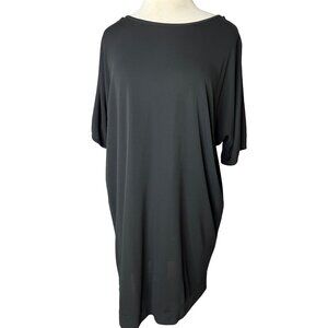 Cynthia Rawley Shirt Dress Size 2 Black Mini Short Sleeve Round Neck Stretch